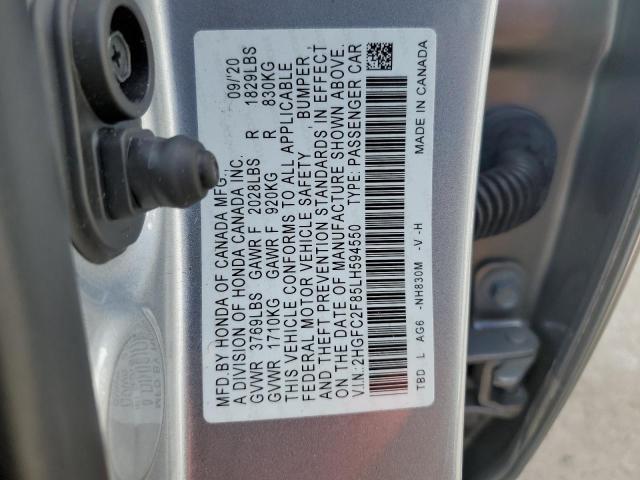 2HGFC2F85LH594550 - 2020 HONDA CIVIC SPOR 银色 照片 10