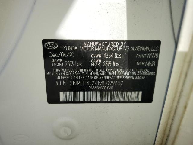 5NPEH4J2XMH099652 - 2021 HYUNDAI SONATA LIM WHITE photo 10