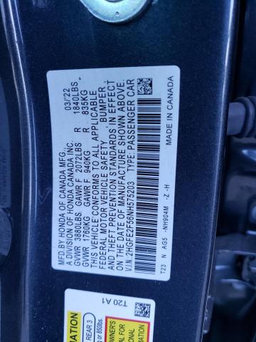 2HGFE2F56NH575203 - 2022 HONDA CIVIC SPOR GRAY photo 10