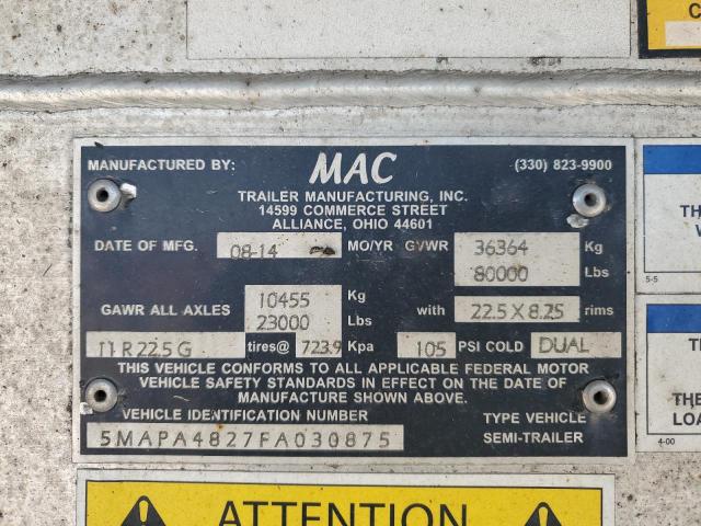 5MAPA4827FA030875 - 2015 MACK TRAILER SILVER photo 10