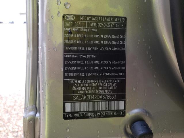 SALAK2D42DA678653 - 2013 LAND ROVER LR4 HSE LU BEIGE photo 13