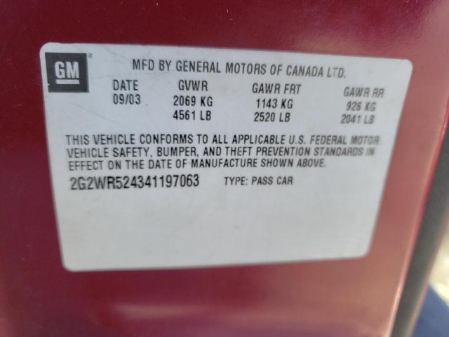 2G2WR524341197063 - 2004 PONTIAC GRAND PRIX ბურგუნდია ფოტო 10