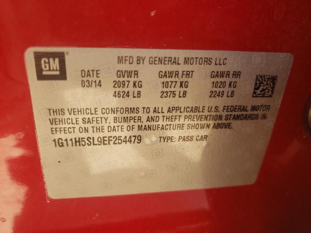 1G11H5SL9EF254479 - 2014 CHEVROLET MALIBU LTZ წითელი ფოტო 10