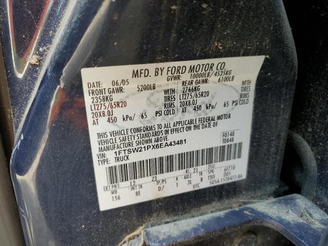 1FTSW21PX6EA43481 - 2006 FORD F250 SUPER BLUE photo 10
