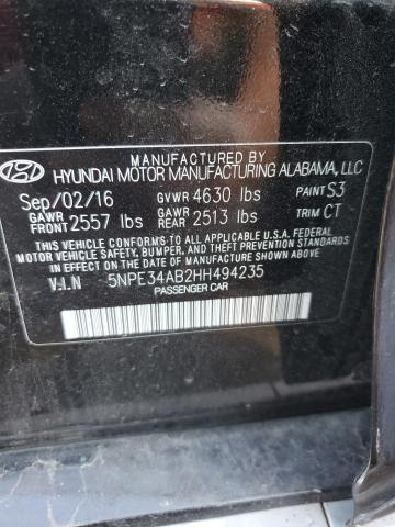 5NPE34AB2HH494235 - 2017 HYUNDAI SONATA SPO BLACK photo 10