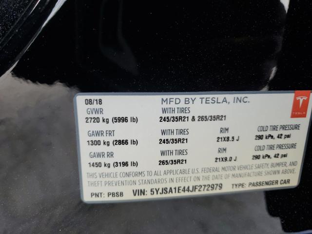 5YJSA1E44JF272979 - 2018 TESLA MODEL S Սև լուսանկար 10
