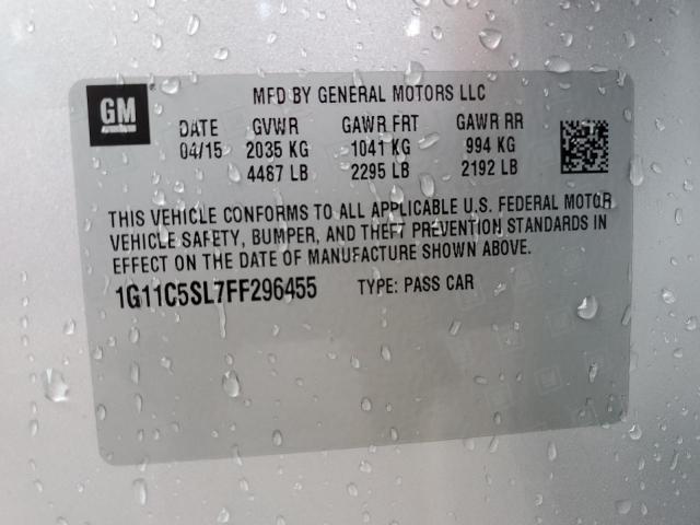 1G11C5SL7FF296455 - 2015 CHEVROLET MALIBU 1LT 银色 照片 10