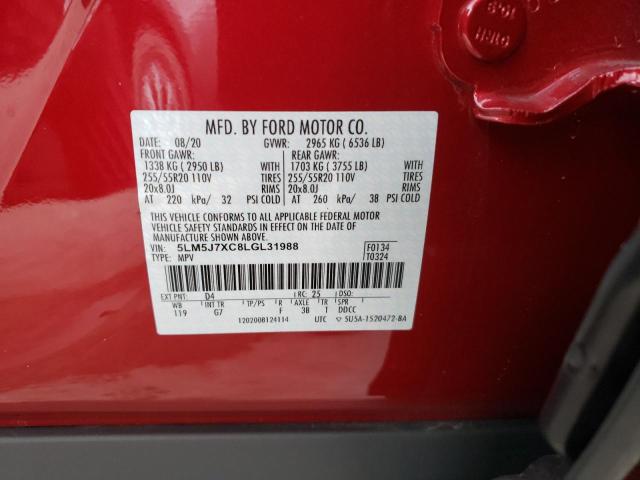 5LM5J7XC8LGL31988 - 2020 LINCOLN AVIATOR RE 红色 照片 10