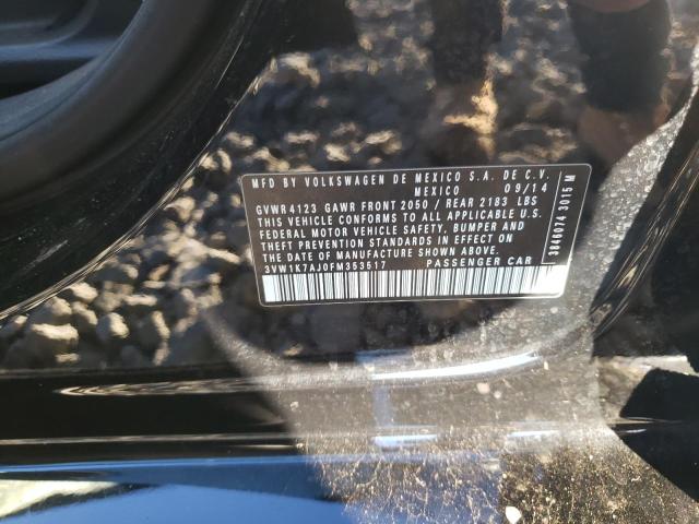 3VW1K7AJ0FM353517 - 2015 VOLKSWAGEN JETTA BASE 黑色 照片 10