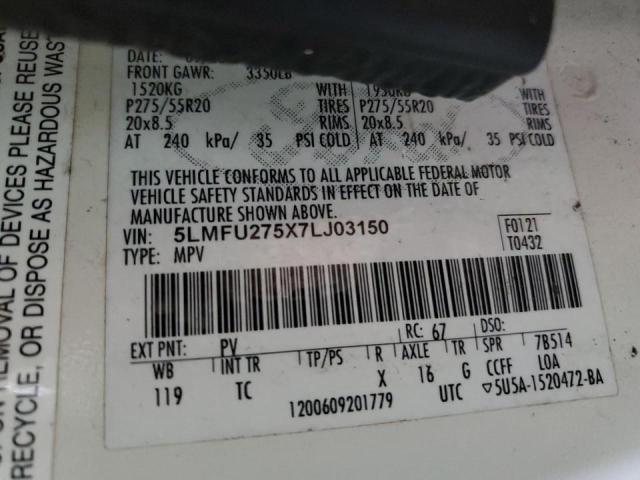 5LMFU275X7LJ03150 - 2007 LINCOLN NAVIGATOR 白色 照片 10