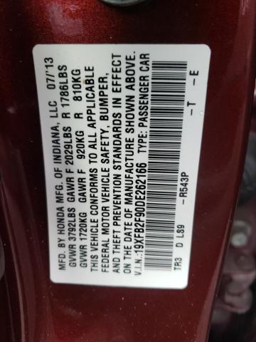 19XFB2F90DE262166 - 2013 HONDA CIVIC EXL Bordo foto 10