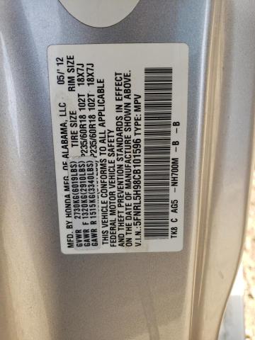 5FNRL5H98CB101596 - 2012 HONDA ODYSSEY TO SILVER photo 10