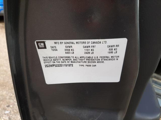 2G2WP522251191972 - 2005 PONTIAC GRAND PRIX ნაცრისფერი ფოტო 10