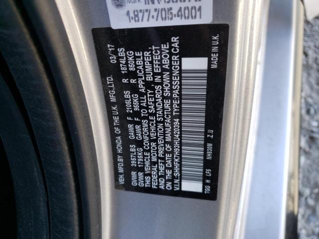 SHHFK7H93HU420394 - 2017 HONDA CIVIC SPOR 银色 照片 10