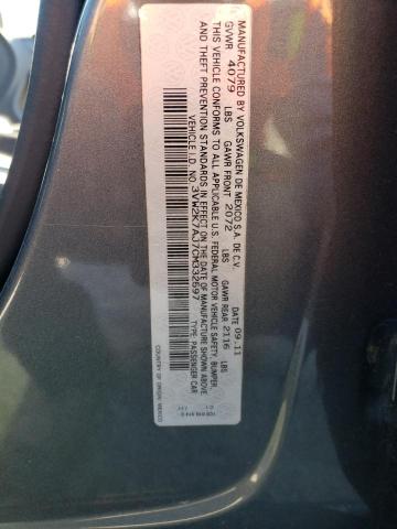 3VW2K7AJ7CM332597 - 2012 VOLKSWAGEN JETTA BASE GRAY photo 10