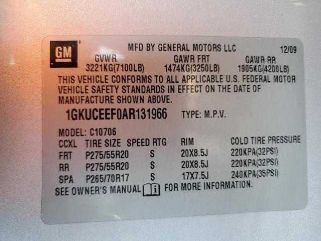 1GKUCEEF0AR131966 - 2010 GMC YUKON DENA GRAY photo 10