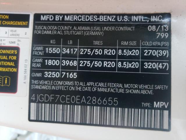 4JGDF7CE0EA286655 - 2014 MERCEDES-BENZ GL 450 4MA WHITE photo 10