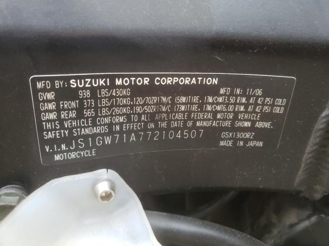 JS1GW71A772104507 - 2007 SUZUKI GSX1300 RZ GRAY photo 10