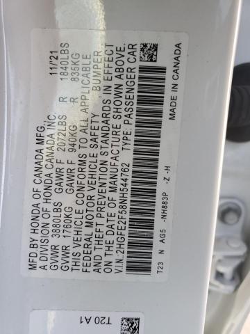2HGFE2F58NH544762 - 2022 HONDA CIVIC SPOR 白色 照片 10