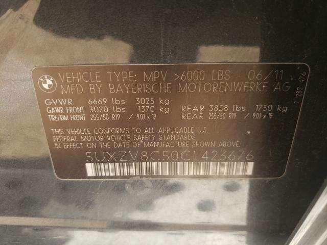 5UXZV8C50CL423676 - 2012 BMW X5 XDRIVE5 GRAY photo 10