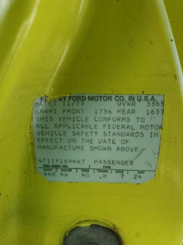 4T11Y169467 - 1974 FORD PINTO YELLOW photo 10