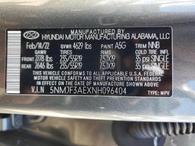 5NMJF3AEXNH096404 - 2022 HYUNDAI TUCSON SEL CHARCOAL photo 10