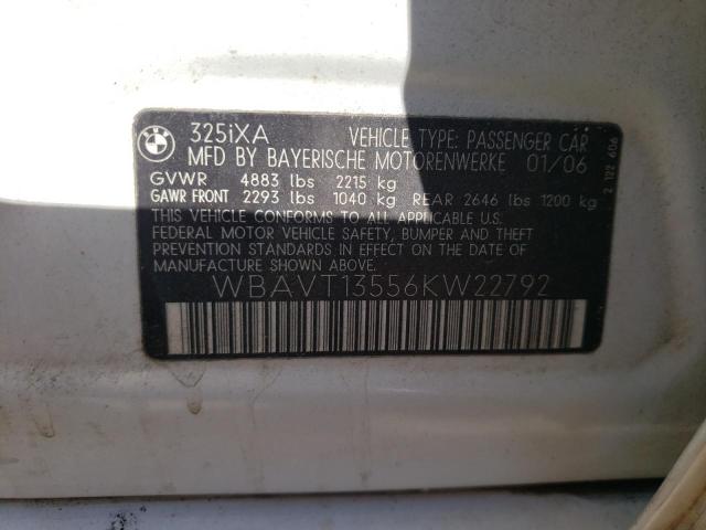 WBAVT13556KW22792 - 2006 BMW 325 XIT WHITE photo 10