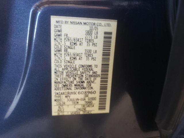 5N1AR18UX6C608960 - 2006 NISSAN PATHFINDER 蓝色 照片 10