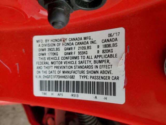 2HGFC1F70HH651682 - 2017 HONDA CIVIC EXL أحمر صورة 10