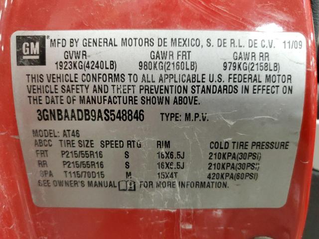3GNBAADB9AS548846 - 2010 CHEVROLET HHR LS RED photo 10