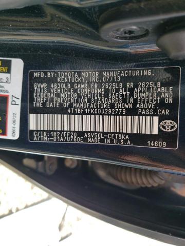 4T1BF1FK0DU292779 - 2013 TOYOTA CAMRY L/SE BLACK photo 10