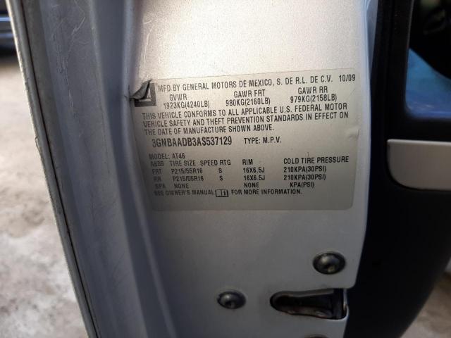 3GNBAADB3AS537129 - 2010 CHEVROLET HHR LS SILVER photo 10