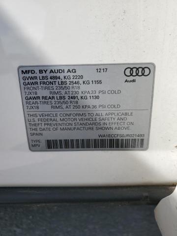 WA1ECCFS0JR021493 - 2018 AUDI Q3 PREMIUM WHITE photo 10