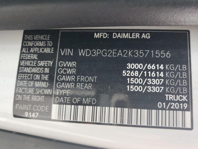 WD3PG2EA2K3571556 - 2019 MERCEDES-BENZ METRIS WHITE photo 10