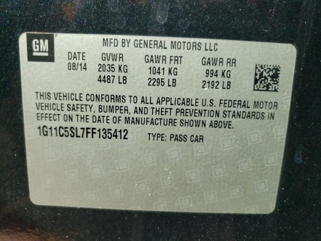 1G11C5SL7FF135412 - 2015 CHEVROLET MALIBU 1LT 黑色 照片 10