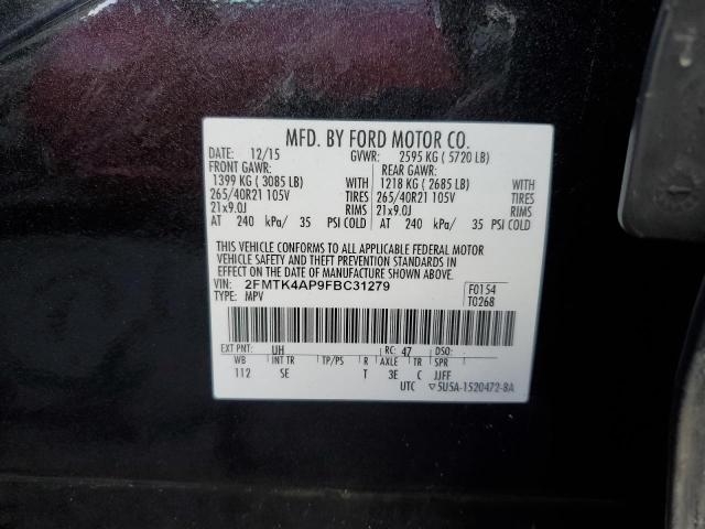 2FMTK4AP9FBC31279 - 2015 FORD EDGE SPORT BLACK photo 10