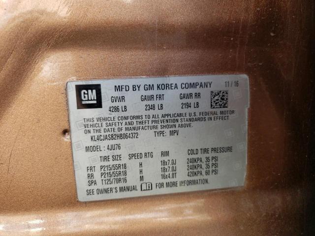 KL4CJASB2HB064372 - 2017 BUICK ENCORE PRE BROWN photo 10