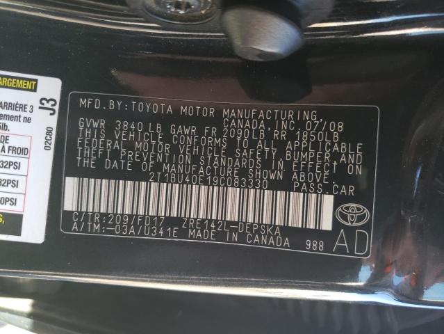 2T1BU40E19C083330 - 2009 TOYOTA COROLLA S BLACK photo 10