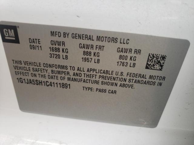 1G1JA5SH1C4111891 - 2012 CHEVROLET SONIC LS WHITE photo 10