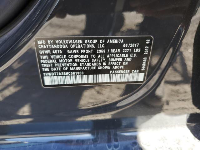 1VWDT7A38HC081900 - 2017 VOLKSWAGEN PASSAT R-L 灰色 照片 10