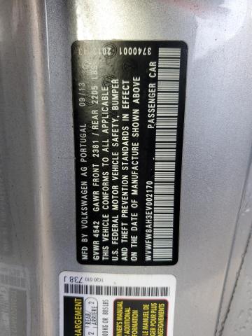 WVWFW8AH3EV002170 - 2014 VOLKSWAGEN EOS LUX 银色 照片 10