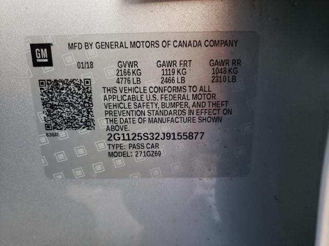 2G1125S32J9155877 - 2018 CHEVROLET IMPALA PRE ვერცხლისფერი ფოტო 10