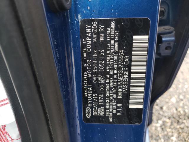 KMHCU5AE7GU274464 - 2016 HYUNDAI ACCENT SPO BLUE photo 10