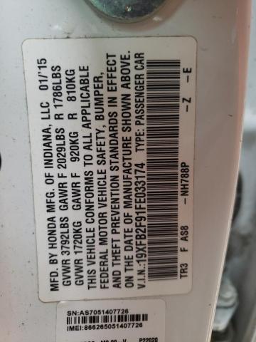 19XFB2F91FE033174 - 2015 HONDA CIVIC EXL 白色 照片 10