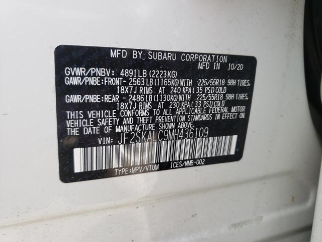 JF2SKALC9MH436109 - 2021 SUBARU FORESTER S WHITE photo 10