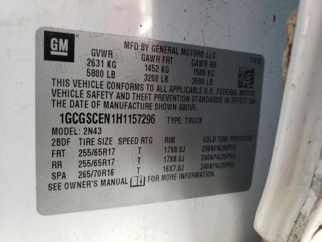 1GCGSCEN1H1157296 - 2017 CHEVROLET COLORADO L WHITE photo 10