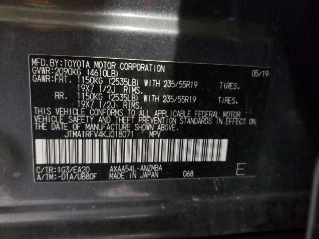 JTMA1RFV4KJ018071 - 2019 TOYOTA RAV4 XLE P CHARCOAL photo 10