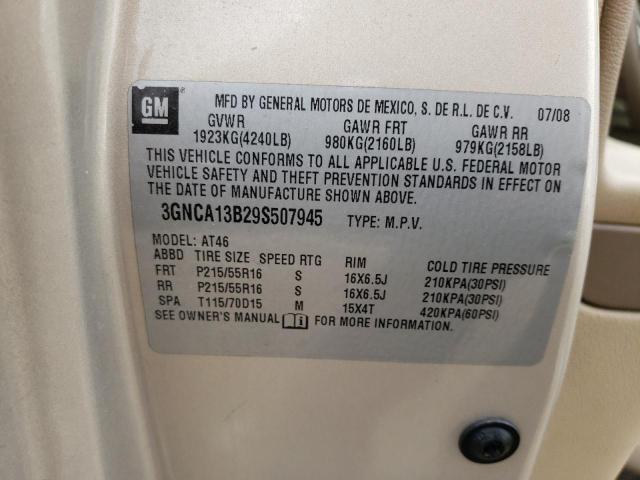 3GNCA13B29S507945 - 2009 CHEVROLET HHR LS GOLD photo 10