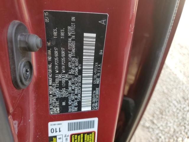 5TDKK3DC5FS618008 - 2015 TOYOTA SIENNA LE BURGUNDY photo 10