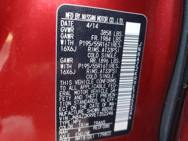 JN8AZ2KR9ET352246 - 2014 NISSAN CUBE S RED photo 10